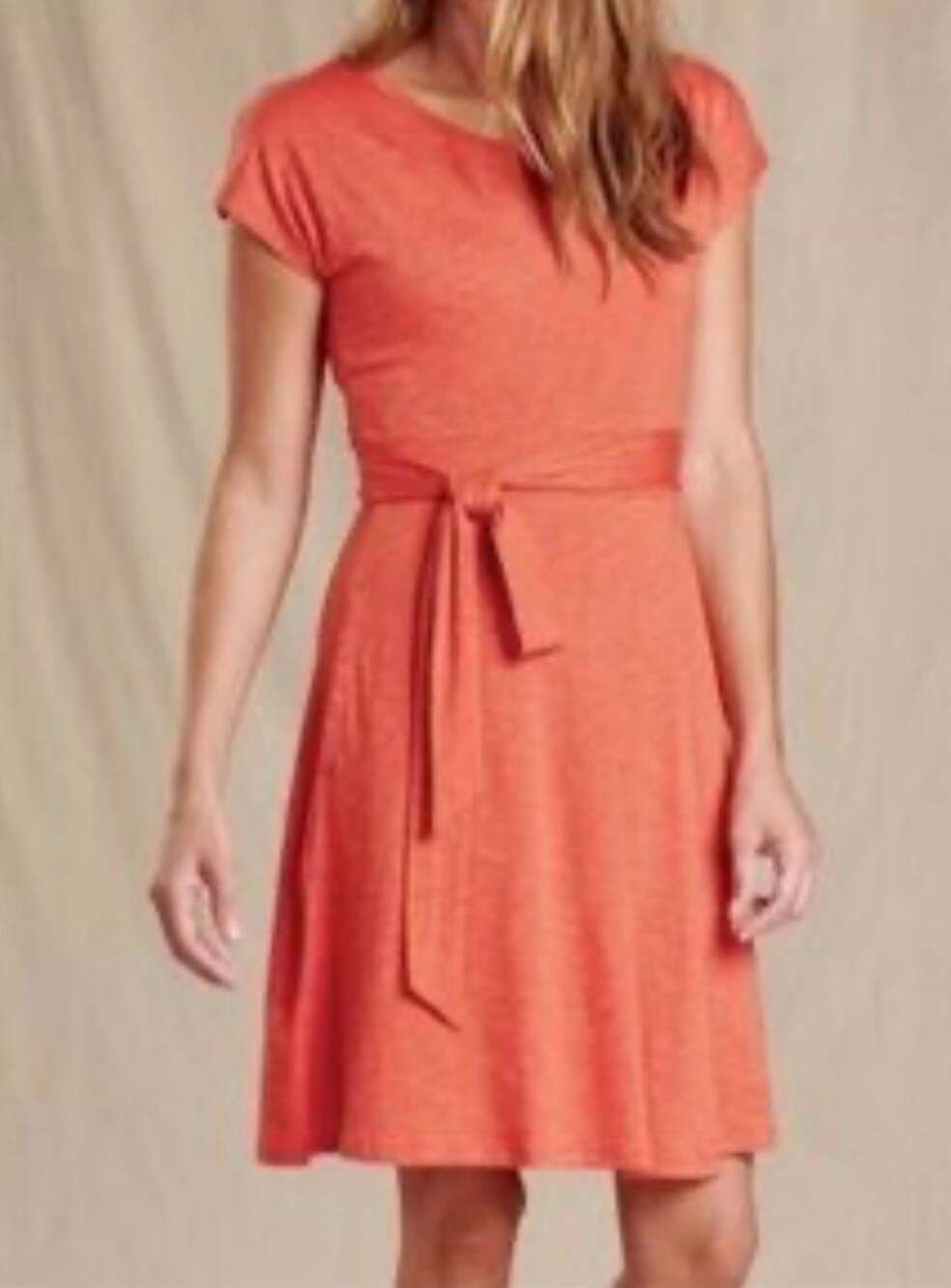 Toad&Co Women's Size S Coral Tie-Waist Short Sleeve Dress
